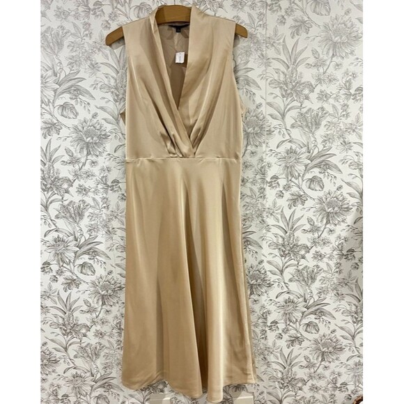 Banana Republic Dresses & Skirts - Banana Republic Beige Champagne Satin Midi Sleeveless Cocktail Party Dress Sz 12